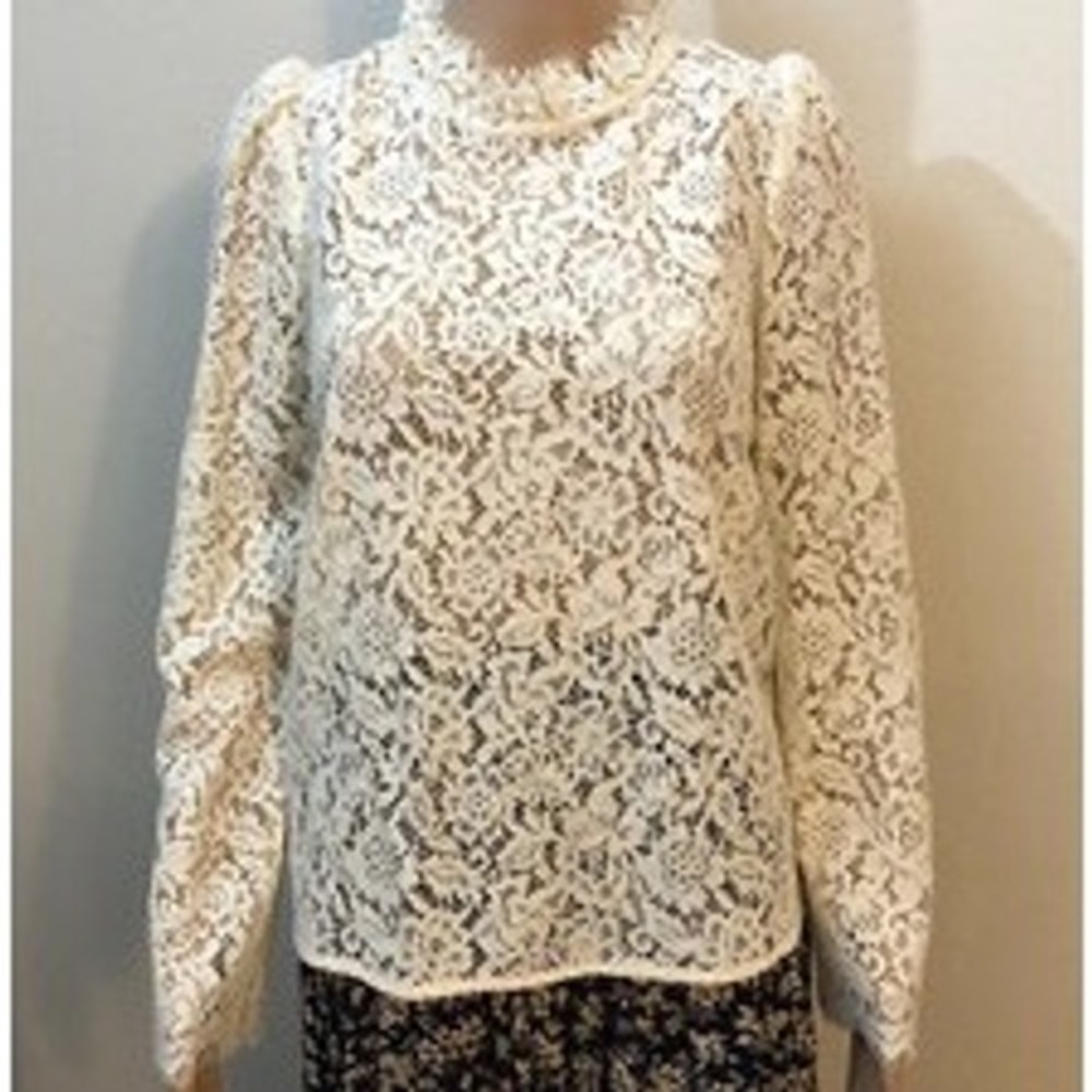 GAP Women XXL Cream Floral Lace Long Sleeve Puff Shoulder Dainty Cottagecore Fem